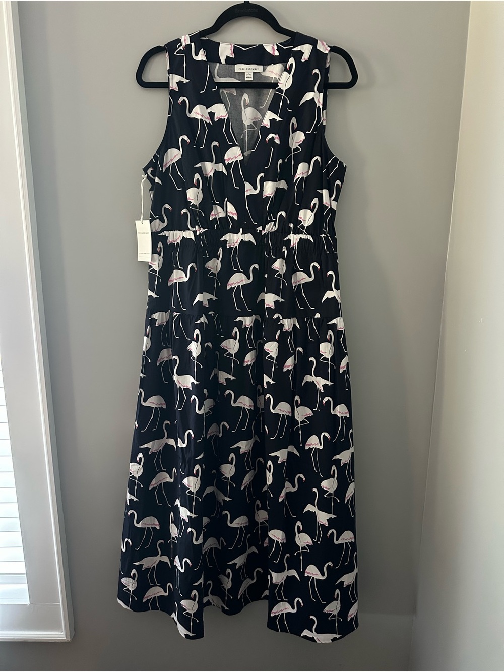 NWT 100% Cotton Navy Maxi Dress with Pink Flamingo Print - Sleeveless V-Neck